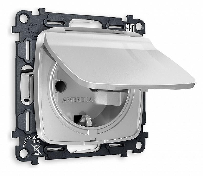 Розетка влагозащищенная с заземлением и со шторкой, без рамки с крышкой Ambrella Volt Quant MO408010 