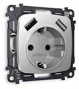 Розетка с заземлением и 2хUSB type A, без рамки Ambrella Volt Quant MO409010 цвет Серебро