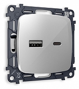 Розетка 2хUSB type A и C без рамки Ambrella Volt Quant MO411010 цвет Серебро