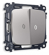Выключатель проходной двухклавишный с подсветкой без рамки Ambrella Volt Quant MO504035 цвет Сталь