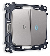 Выключатель проходной двухклавишный с подсветкой без рамки Ambrella Volt Quant MO504040 цвет Сталь