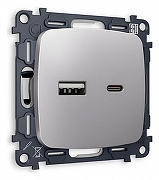 Розетка 2хUSB type A и C без рамки Ambrella Volt Quant MO511010 цвет Сталь