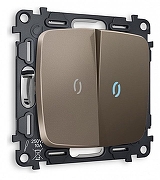 Выключатель проходной двухклавишный с подсветкой без рамки Ambrella Volt Quant MO634040 цвет Бронза
