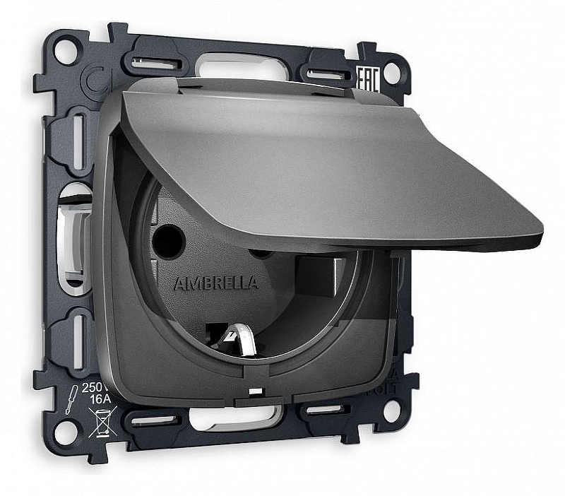 Розетка влагозащищенная с заземлением и со шторкой, без рамки с крышкой Ambrella Volt Quant MO658010 