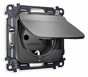 Розетка влагозащищенная с заземлением и со шторкой, без рамки с крышкой Ambrella Volt Quant MO658010 цвет Антрацит