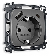 Розетка с заземлением и 2хUSB type A и C, без рамки Ambrella Volt Quant MO660010 цвет Антрацит