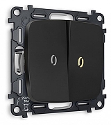 Выключатель проходной двухклавишный с подсветкой без рамки Ambrella Volt Quant MO804030 цвет Черный