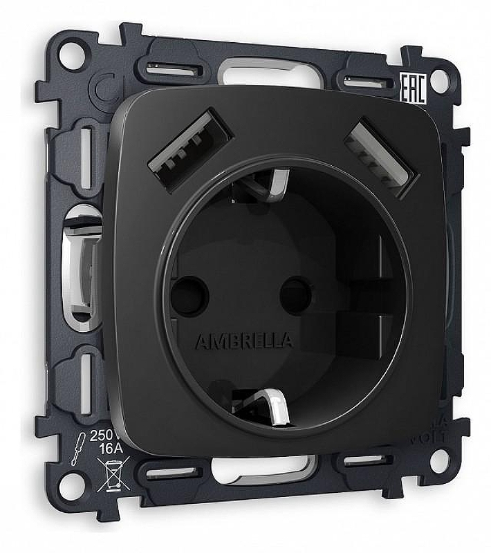 Розетка с заземлением и 2хUSB type A, без рамки Ambrella Volt Quant MO809010 