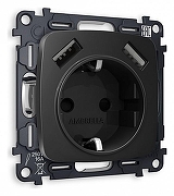 Розетка с заземлением и 2хUSB type A, без рамки Ambrella Volt Quant MO809010 цвет Черный