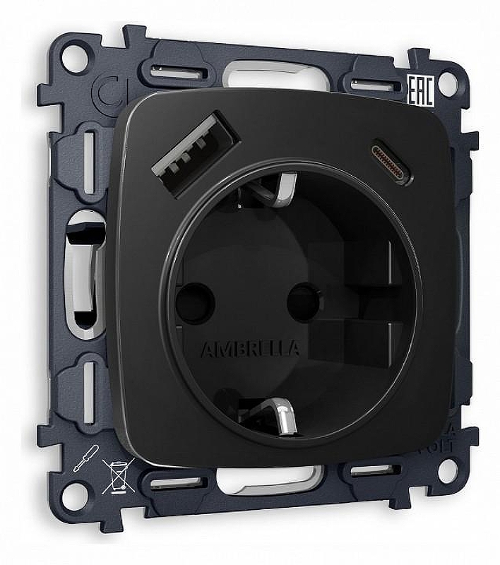 Розетка с заземлением и 2хUSB type A и C, без рамки Ambrella Volt Quant MO810010 