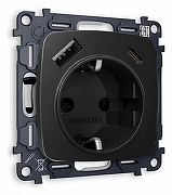 Розетка с заземлением и 2хUSB type A и C, без рамки Ambrella Volt Quant MO810010 цвет Черный