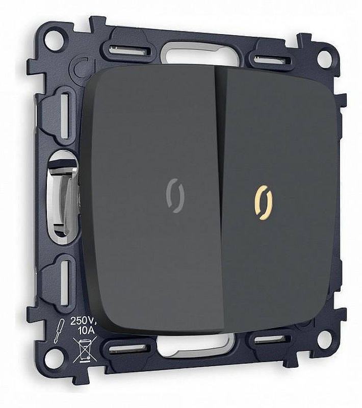 Выключатель двухклавишный с подсветкой без рамки Ambrella Volt Quant MO904010 