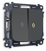 Выключатель проходной двухклавишный с подсветкой без рамки Ambrella Volt Quant MO904030 цвет Графит