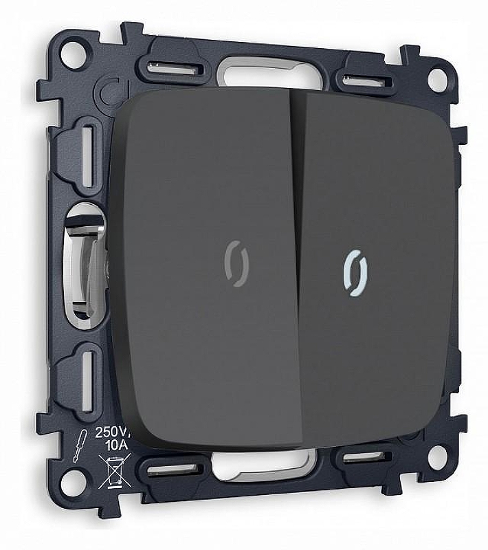 Выключатель проходной двухклавишный с подсветкой без рамки Ambrella Volt Quant MO904035 