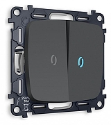 Выключатель проходной двухклавишный с подсветкой без рамки Ambrella Volt Quant MO904040 цвет Графит