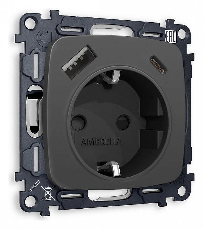 Розетка с заземлением и 2хUSB type A и C, без рамки Ambrella Volt Quant MO910010 