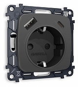 Розетка с заземлением и 2хUSB type A и C, без рамки Ambrella Volt Quant MO910010 цвет Графит