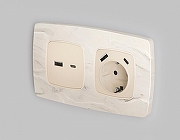 Рамка на 2 поста Ambrella Volt Opera OF940602 цвет Бежевый, Серый-2