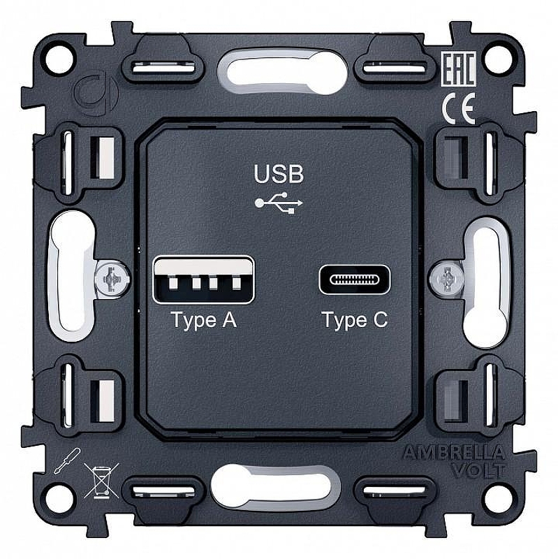 Механизм розетки 2хUSB type A и C Ambrella Volt Quant VM177 