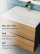 Тумба с раковиной Uperwood Barsa 60 2930205645 подвесная цвет Черный матовый Дуб сонома-1