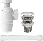 Донный клапан STWORKI Монтре MO-08cr click-clack с сифоном для раковины Wirquin Neo 30987068 и гофрой 30718006 цвет Хром