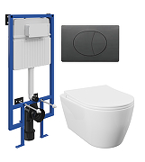 Комплект унитаза с инсталляцией STWORKI Ноттвиль SETK3104-2616-001-1-8000+510162+230858 цвет Белый с сиденьем Микролифт и клавишей смыва цвет Черный матовый