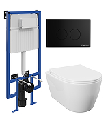 Комплект унитаза с инсталляцией STWORKI Ноттвиль SETK3104-2616-001-1-8000+510162+500471 цвет Белый с сиденьем Микролифт и клавишей смыва цвет Черный матовый