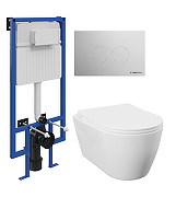 Комплект унитаза с инсталляцией STWORKI Ноттвиль SETK3104-2616-001-1-8000+510162+500472 цвет Белый с сиденьем Микролифт и клавишей смыва цвет Хром глянцевый