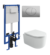 Комплект унитаза с инсталляцией STWORKI CN4006T+510162+230823 цвет Белый с сиденьем Микролифт и клавишей смыва цвет Хром матовый