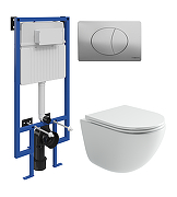 Комплект унитаза с инсталляцией STWORKI CN4008T+510162+230823 цвет Белый с сиденьем Микролифт и клавишей смыва цвет Хром матовый