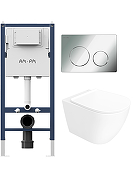 Комплект унитаза с инсталляцией STWORKI Готланд S13401WH+I012709+I090151 цвет Белый с сиденьем Микролифт и клавишей смыва цвет Хром глянцевый