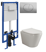 Комплект унитаза с инсталляцией STWORKI CN1804+510162+230823 цвет Белый с сиденьем Микролифт и клавишей смыва цвет Хром матовый