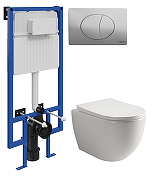 Комплект унитаза с инсталляцией STWORKI CN1805+510162+230823 цвет Белый с сиденьем Микролифт и клавишей смыва цвет Хром матовый
