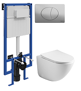 Комплект унитаза с инсталляцией STWORKI CN1905+510162+230823 цвет Белый с сиденьем Микролифт и клавишей смыва цвет Хром матовый