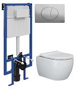 Комплект унитаза с инсталляцией STWORKI CN3001+510162+230823 цвет Белый с сиденьем Микролифт и клавишей смыва цвет Хром матовый