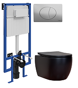 Комплект унитаза с инсталляцией STWORKI CN3001MB+510162+230823 цвет Черный матовый с сиденьем Микролифт и клавишей смыва цвет Хром матовый