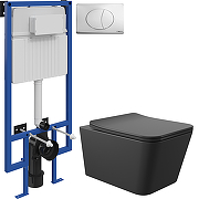 Комплект унитаза с инсталляцией STWORKI MAC0140+510162+230822 цвет Черный матовый с сиденьем Микролифт и клавишей смыва цвет Хром глянцевый