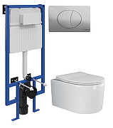 Комплект унитаза с инсталляцией STWORKI CN3003+510162+230823 цвет Белый с сиденьем Микролифт и клавишей смыва цвет Хром матовый