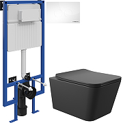 Комплект унитаза с инсталляцией STWORKI MAC0140+510162+500470 цвет Черный матовый с сиденьем Микролифт и клавишей смыва цвет Белый глянцевый