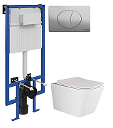 Комплект унитаза с инсталляцией STWORKI CN3007+510162+230823 цвет Белый с сиденьем Микролифт и клавишей смыва цвет Хром матовый