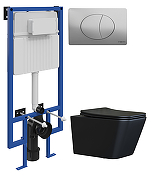 Комплект унитаза с инсталляцией STWORKI CN3007MB+510162+230823 цвет Черный матовый с сиденьем Микролифт и клавишей смыва цвет Хром матовый