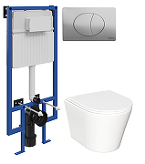 Комплект унитаза с инсталляцией STWORKI CN3011+510162+230823 цвет Белый с сиденьем Микролифт и клавишей смыва цвет Хром матовый