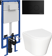 Комплект унитаза с инсталляцией STWORKI INS-693609 цвет Белый с сиденьем Микролифт и клавишей смыва цвет Черный матовый