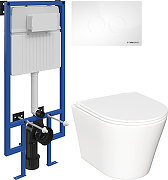Комплект унитаза с инсталляцией STWORKI INS-693616 цвет Белый с сиденьем Микролифт и клавишей смыва цвет Белый глянцевый