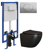 Комплект унитаза с инсталляцией STWORKI CN4002MB+510162+230823 цвет Черный матовый с сиденьем Микролифт и клавишей смыва цвет Хром матовый