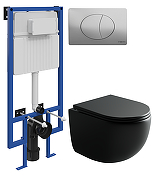 Комплект унитаза с инсталляцией STWORKI CN4007MB+510162+230823 цвет Черный матовый с сиденьем Микролифт и клавишей смыва цвет Хром матовый