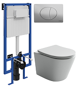 Комплект унитаза с инсталляцией STWORKI CN6000MW+510162+230823 цвет Белый матовый с сиденьем Микролифт и клавишей смыва цвет Хром матовый
