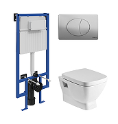 Комплект унитаза с инсталляцией STWORKI 1WH302423+510162+230823 цвет Белый с сиденьем Микролифт и клавишей смыва цвет Хром матовый