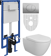 Комплект унитаза с инсталляцией STWORKI 1295-001-0129+A0302-001+510162+230822 цвет Белый с сиденьем Микролифт и клавишей смыва цвет Хром глянцевый