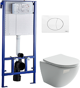 Комплект унитаза с инсталляцией STWORKI CN4002+510162 цвет Белый с сиденьем Микролифт и клавишей смыва цвет Белый матовый